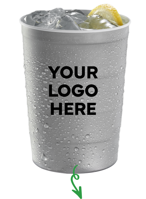 Image of a Steel Chill Cup with the text:Your Logo here printed onto the cup